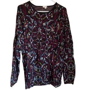 Grandpa Sweater Wool Blend Cozy Long Sleeve Knit Fall Jewel Tone Size XL Cottage